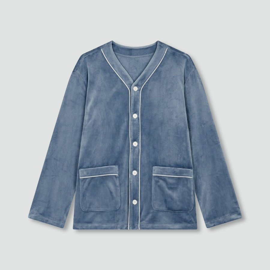 JAJU Mink Fleece V-Neck Pajama Set – Blue