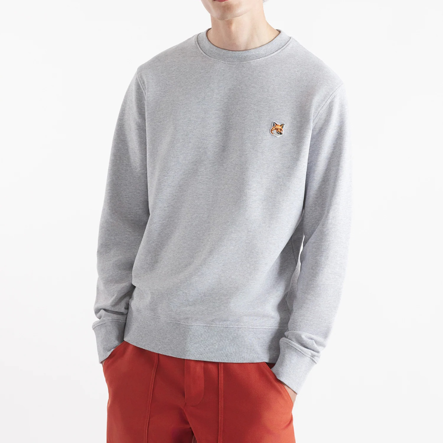 Maison Kitsune Men Fox Head Patch Regular Sweatshirt - Light Grey Melange
