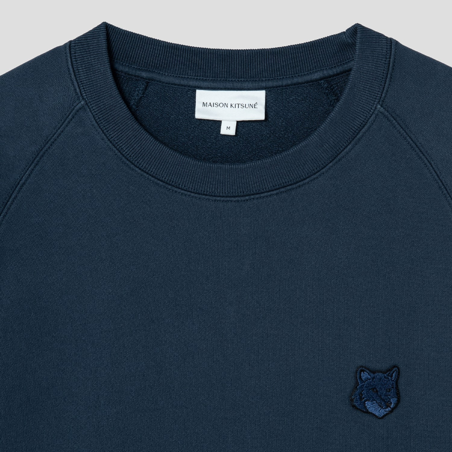 Maison Kitsune Men Tonal Fox Head Patch Oversize Raglan Sweatshirt - Deep Navy