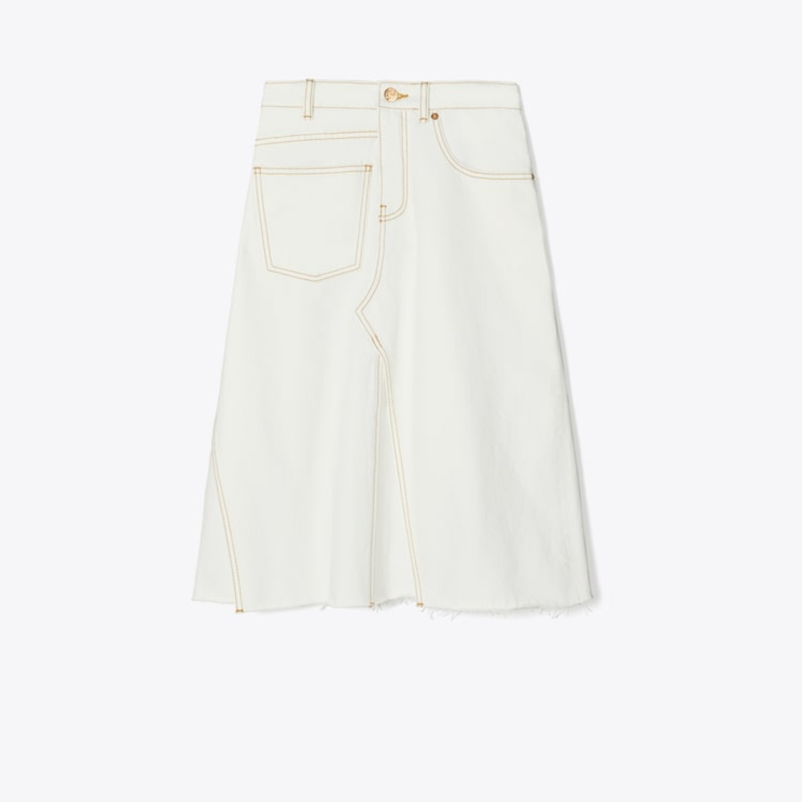 TORY BURCH Denim Deconstructed Skirt – Chalk