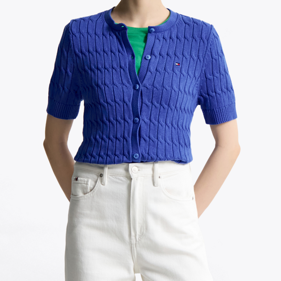 TOMMY HILFIGER [Official Headquarters] [Online Exclusive] Cable Short Sleeve Cardigan