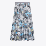 TORY BURCH Printed Silk Twill Skirt – Blue Abstract Floral