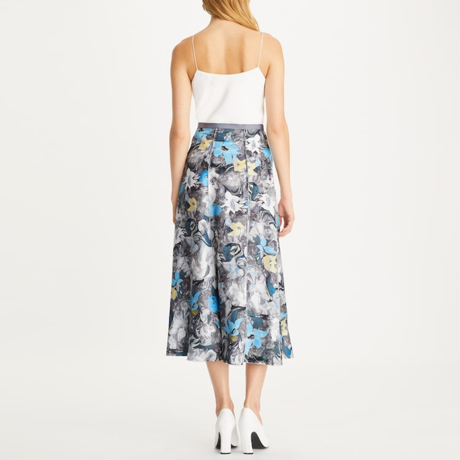 TORY BURCH Printed Silk Twill Skirt – Blue Abstract Floral