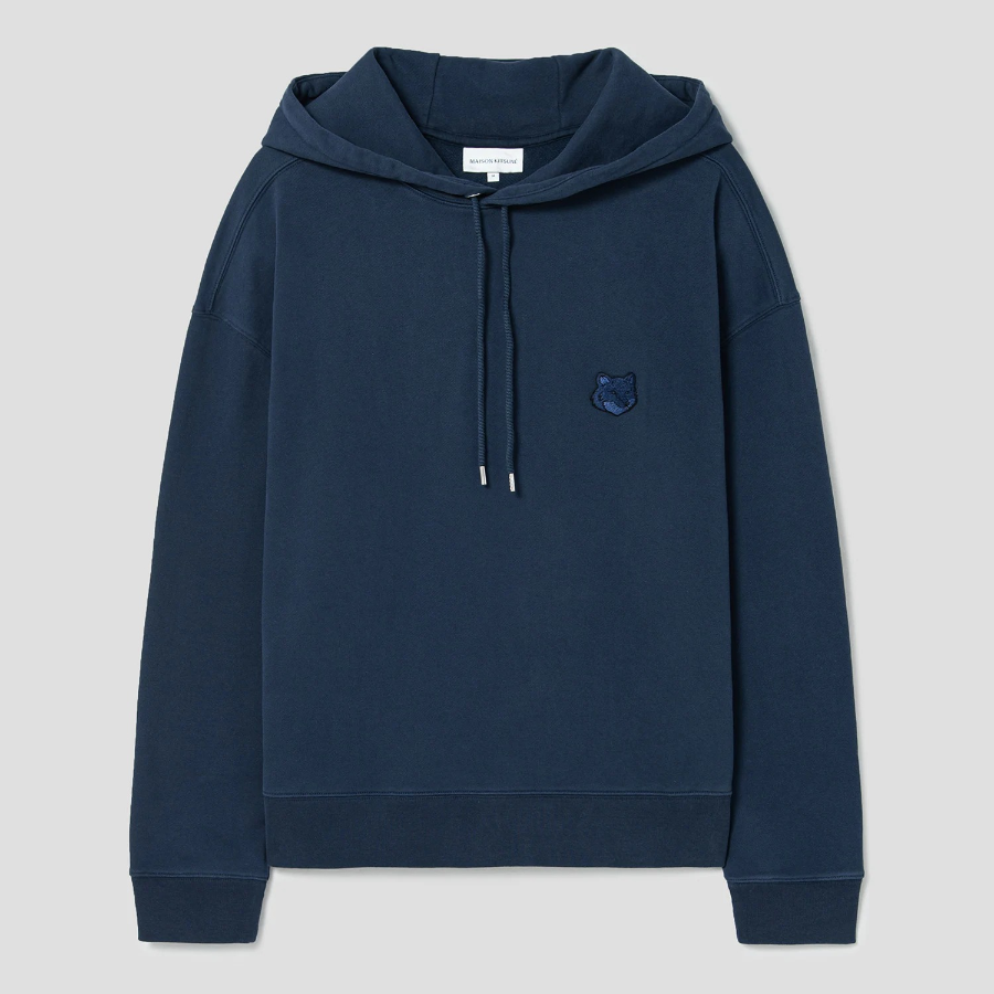Maison Kitsune Men Tonal Fox Head Patch Oversize Hoodie - Deep Navy