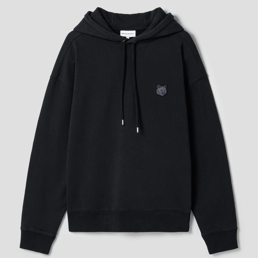 Maison Kitsune Men Tonal Fox Head Patch Oversize Hoodie - Black