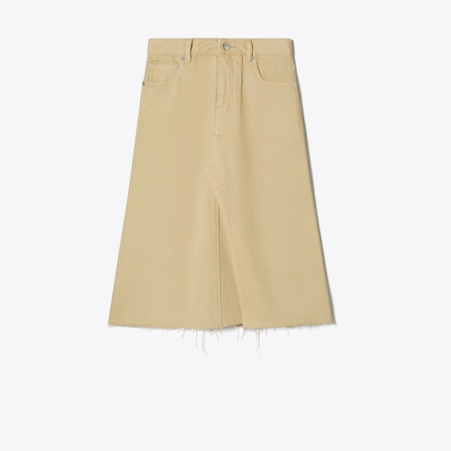 TORY BURCH Deconstructed Denim Midi Skirt – Khaki