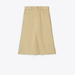 TORY BURCH Deconstructed Denim Midi Skirt – Khaki