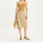 TORY BURCH Deconstructed Denim Midi Skirt – Khaki