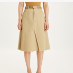 TORY BURCH Deconstructed Denim Midi Skirt – Khaki