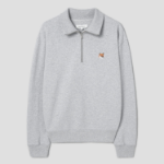 Maison Kitsune Men Fox Head Patch Comfort Half Zip Sweatshirt - Light Grey Melange