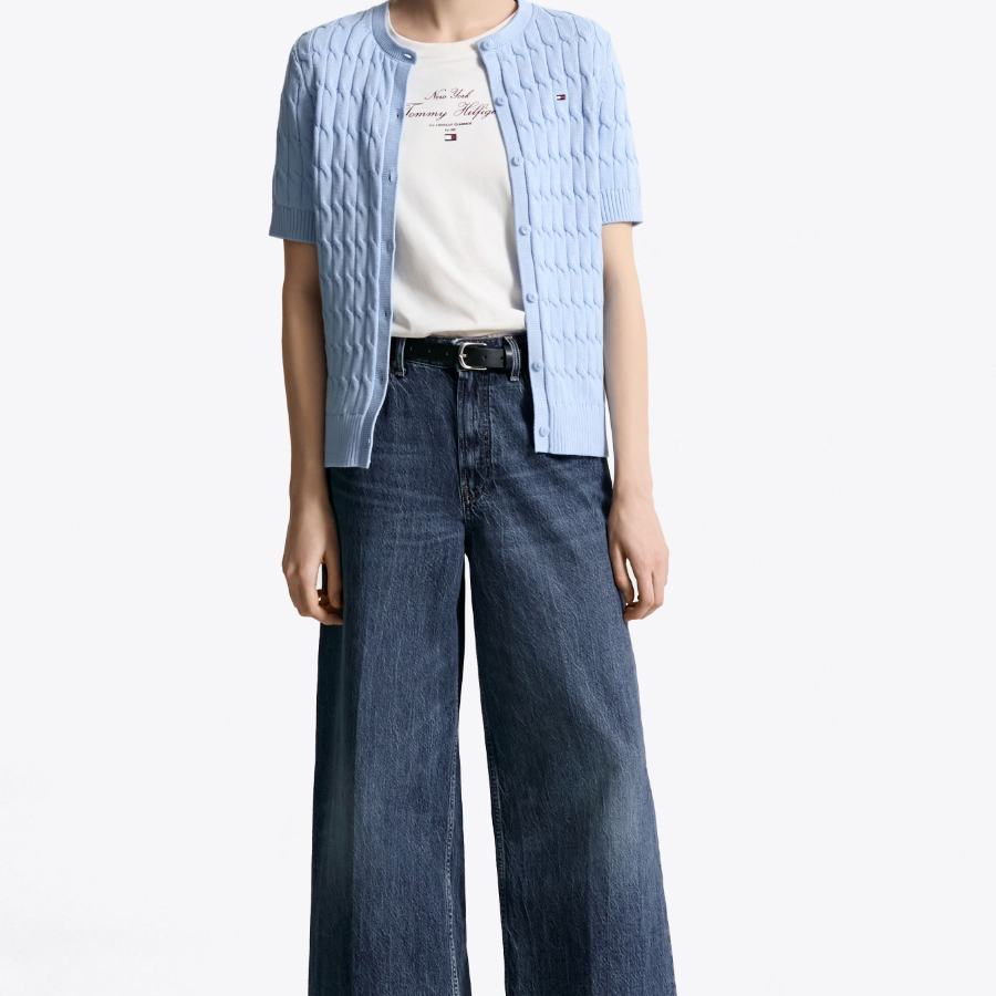 TOMMY HILFIGER [Official Headquarters] Cable Short Sleeve Cardigan