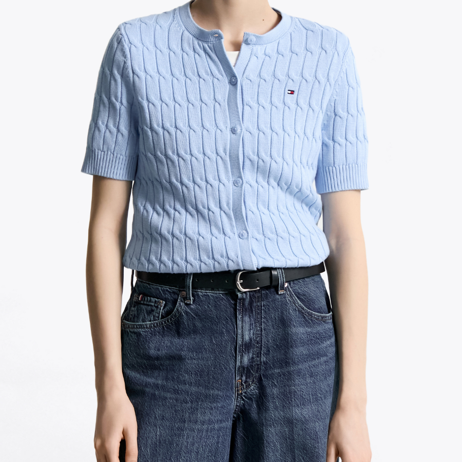 TOMMY HILFIGER [Official Headquarters] Cable Short Sleeve Cardigan
