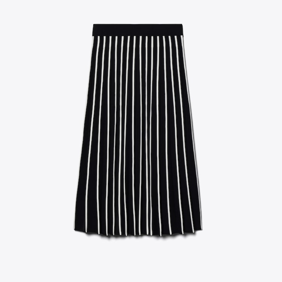 TORY BURCH Pleated Tech Knit Skirt – Black / New Ivory