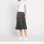 TORY BURCH Pleated Tech Knit Skirt – Black / New Ivory