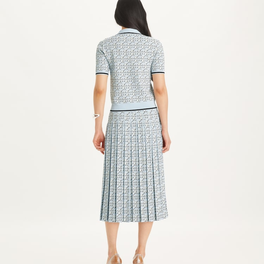 TORY BURCH T Logo Viscose Skirt – Blue T Logo Shadow