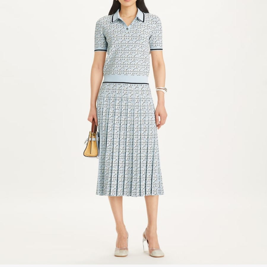 TORY BURCH T Logo Viscose Skirt – Blue T Logo Shadow