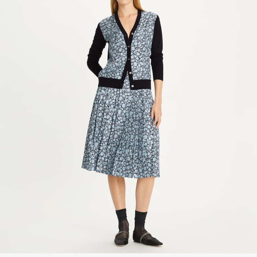 TORY BURCH Pleated Silk Skirt – Blue Archive Ditsy