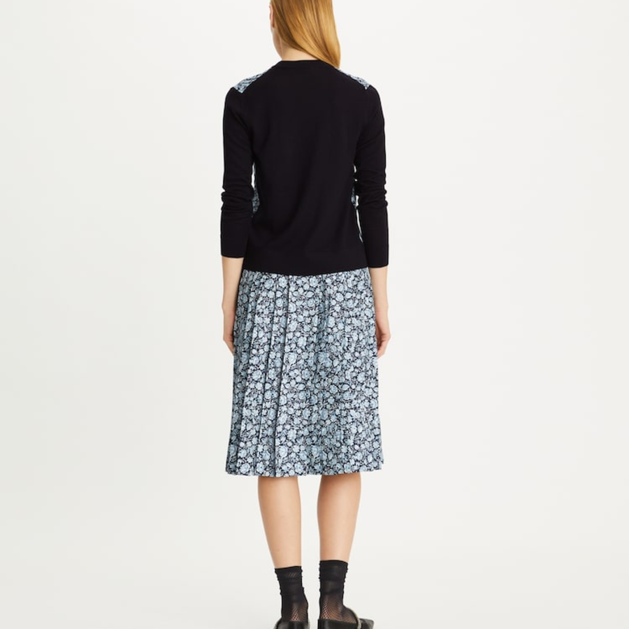 TORY BURCH Pleated Silk Skirt – Blue Archive Ditsy
