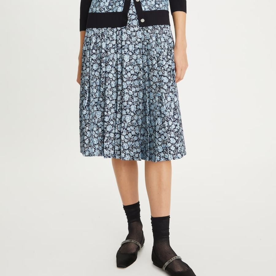 TORY BURCH Pleated Silk Skirt – Blue Archive Ditsy
