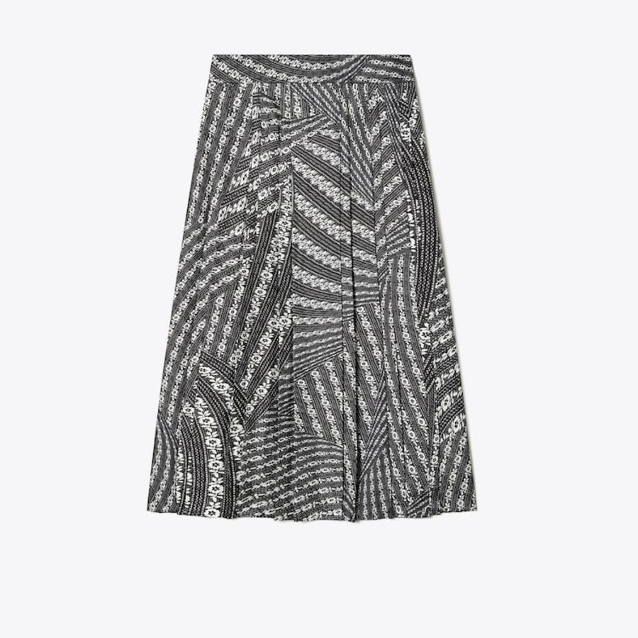 TORY BURCH Pleated Silk Skirt – Black Warped Lace