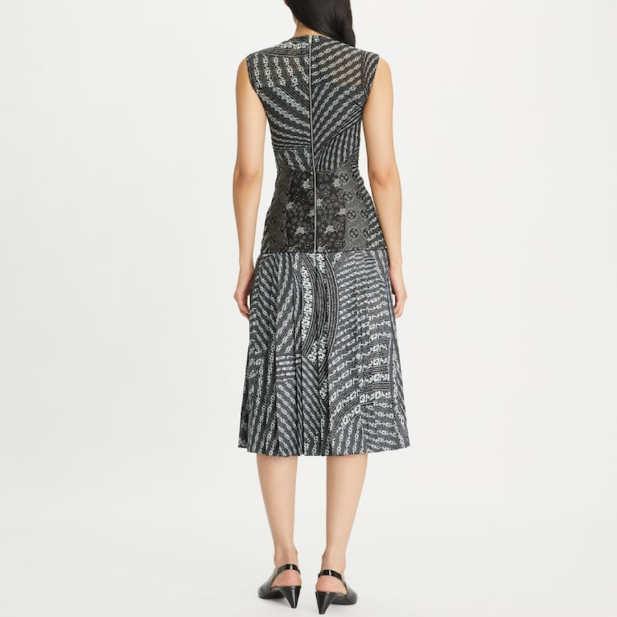 TORY BURCH Pleated Silk Skirt – Black Warped Lace