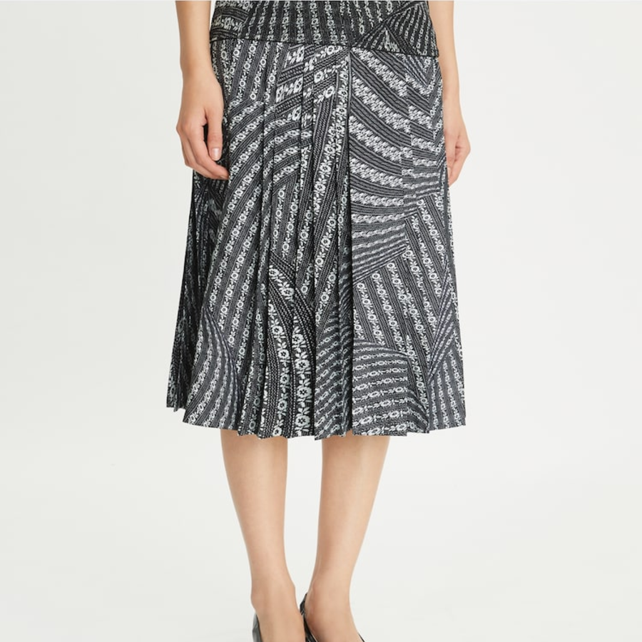 TORY BURCH Pleated Silk Skirt – Black Warped Lace