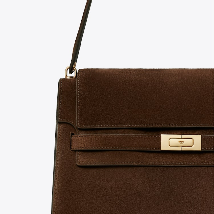 TORY BURCH Lee Radziwill Suede Large Shoulder Bag – Brown