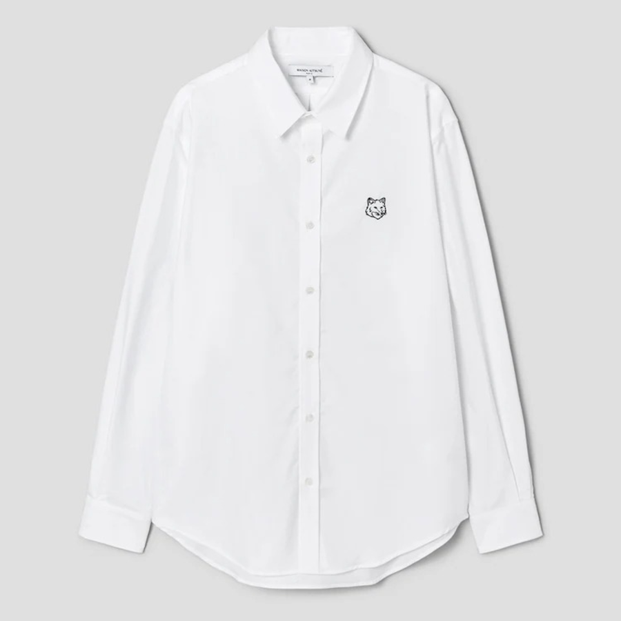 Maison Kitsune Men Contour Fox Head Skate Shirt - White