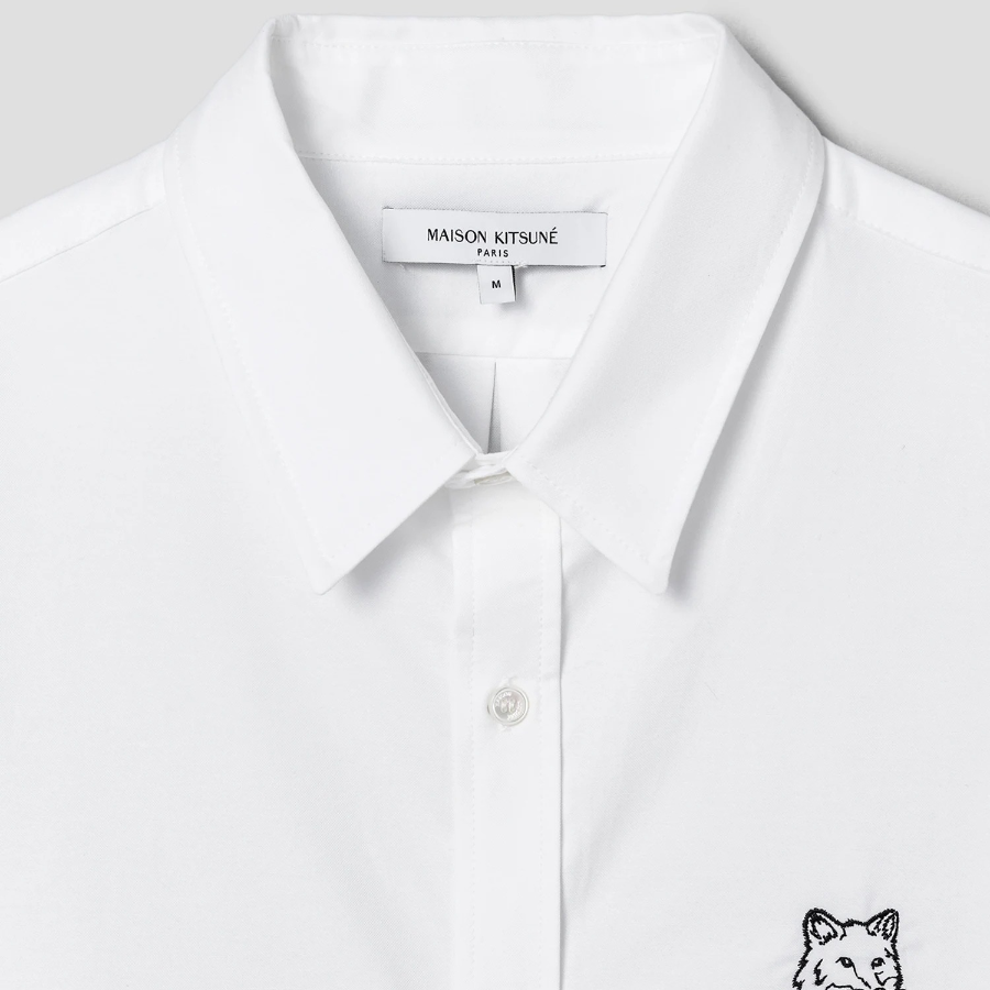 Maison Kitsune Men Contour Fox Head Skate Shirt - White