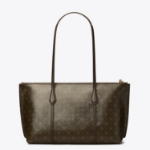 TORY BURCH Perry Coated Canvas Small Zip Tote – Brown