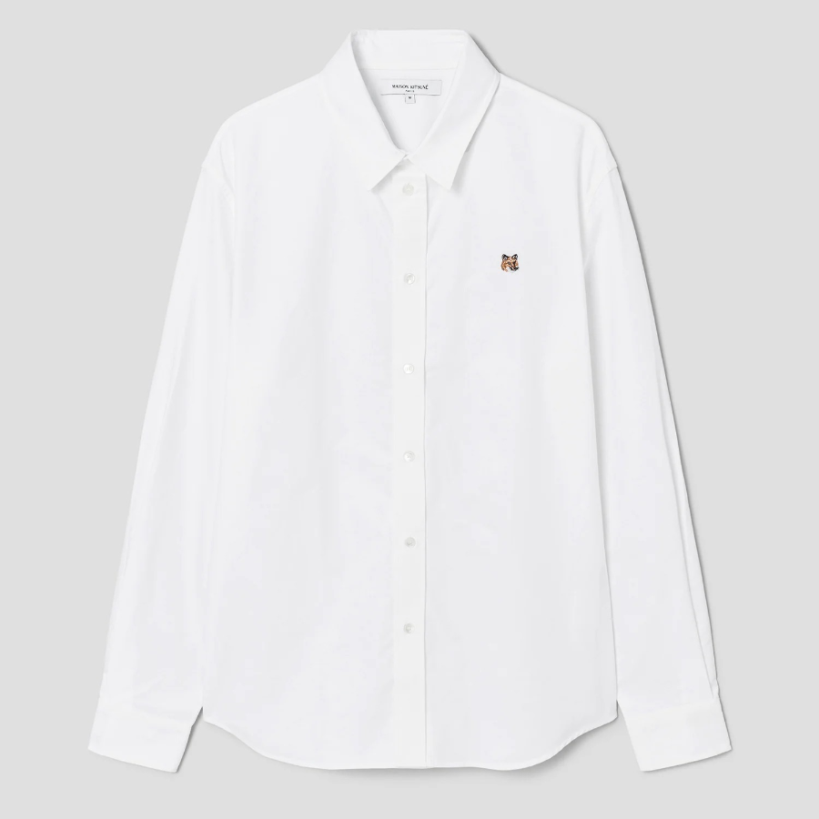 Maison Kitsune Men Fox Head Embroidery Casual Shirt - White