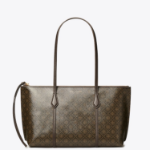 TORY BURCH Perry Coated Canvas Small Zip Tote – Brown