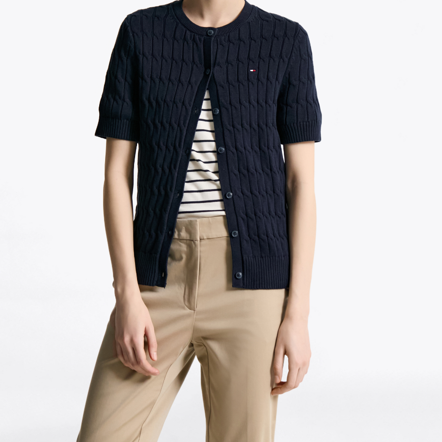 TOMMY HILFIGER [Official Headquarters] Cable Short Sleeve Cardigan