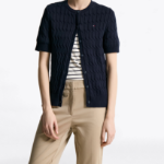 TOMMY HILFIGER [Official Headquarters] Cable Short Sleeve Cardigan