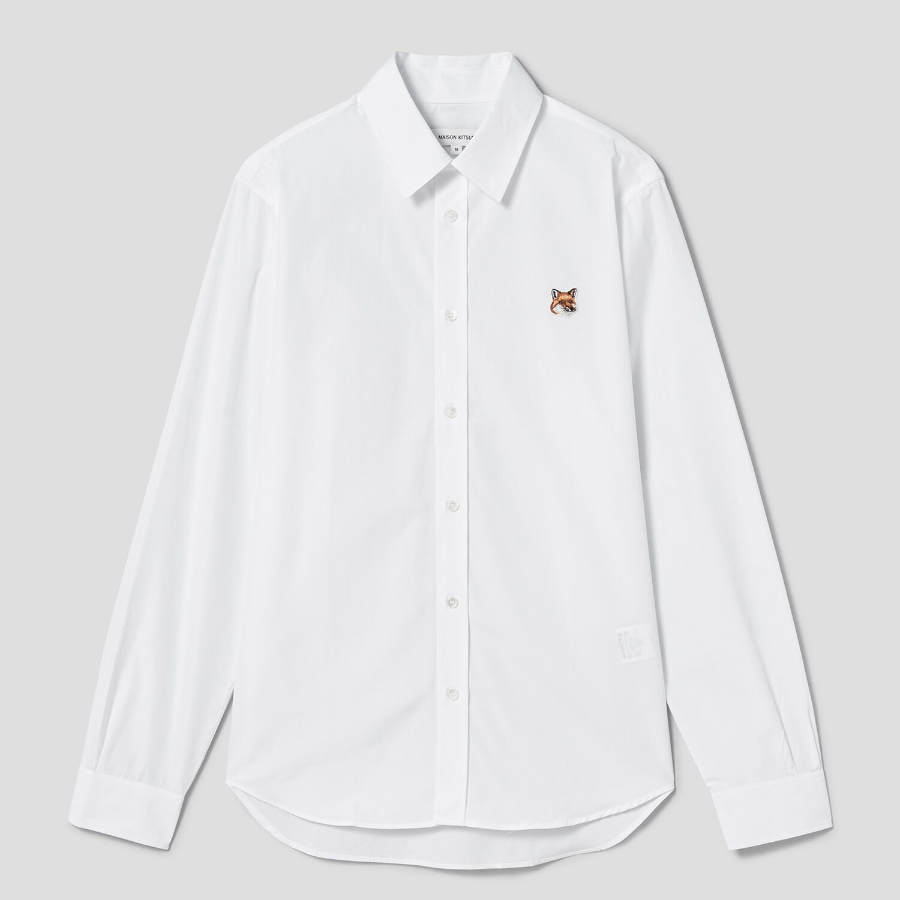 Maison Kitsune Men Classic Shirt With Natural Fox Head Patch - White