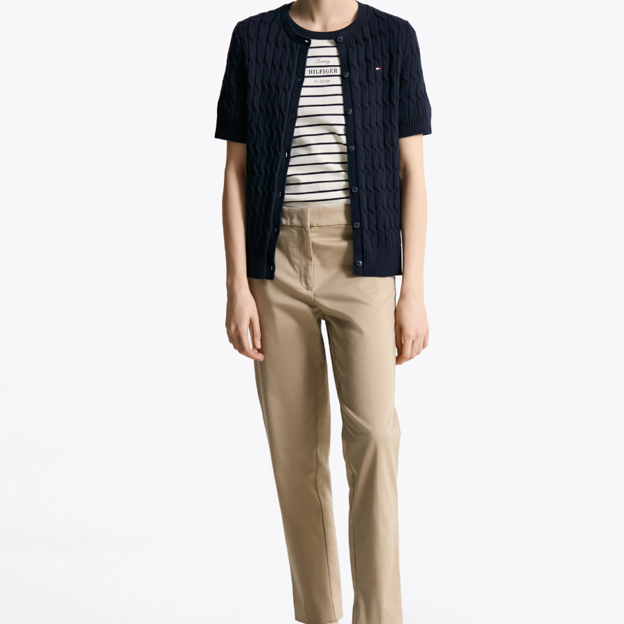 TOMMY HILFIGER [Official Headquarters] Cable Short Sleeve Cardigan