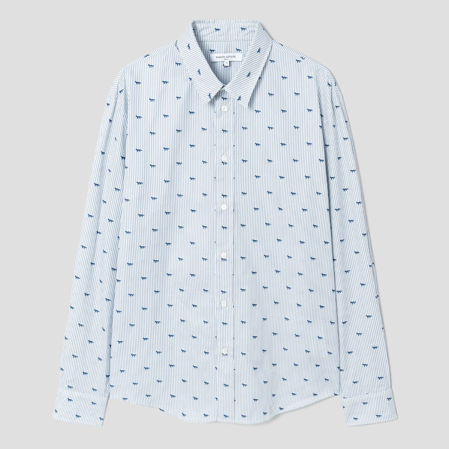 Maison Kitsune Men Profile Fox Casual Striped Shirt - Zinc Grey Stripe
