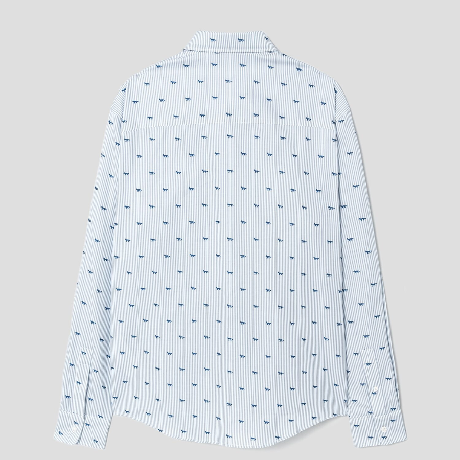 Maison Kitsune Men Profile Fox Casual Striped Shirt - Zinc Grey Stripe
