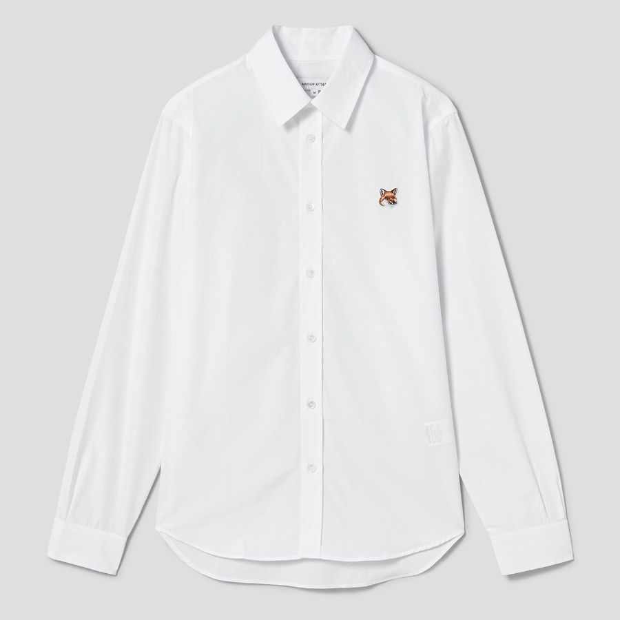 Maison Kitsune Men Classic Shirt With Natural Fox Head Patch - White