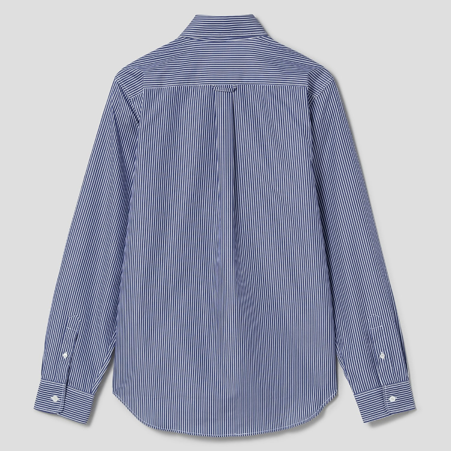 Maison Kitsune Men Classic Stripes Shirt With Natural Fox Head - Navy Stripes