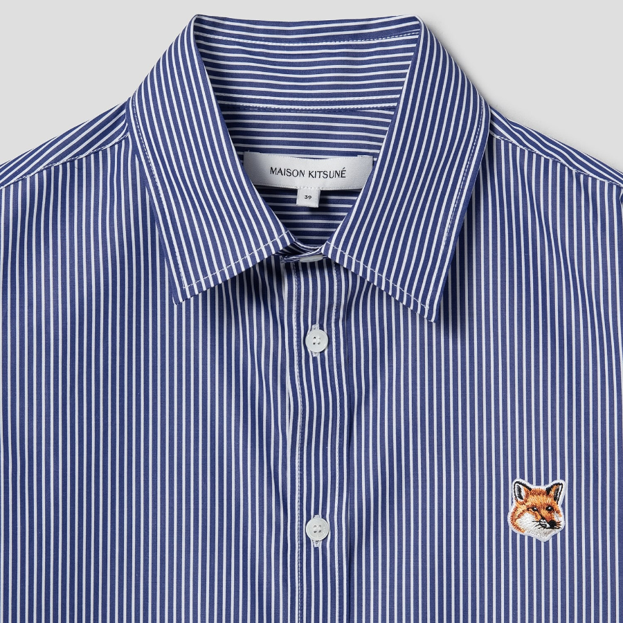 Maison Kitsune Men Classic Stripes Shirt With Natural Fox Head - Navy Stripes