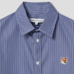Maison Kitsune Men Classic Stripes Shirt With Natural Fox Head - Navy Stripes