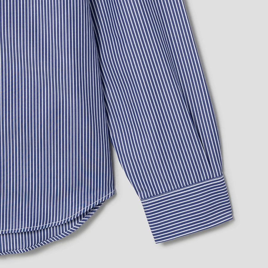 Maison Kitsune Men Classic Stripes Shirt With Natural Fox Head - Navy Stripes