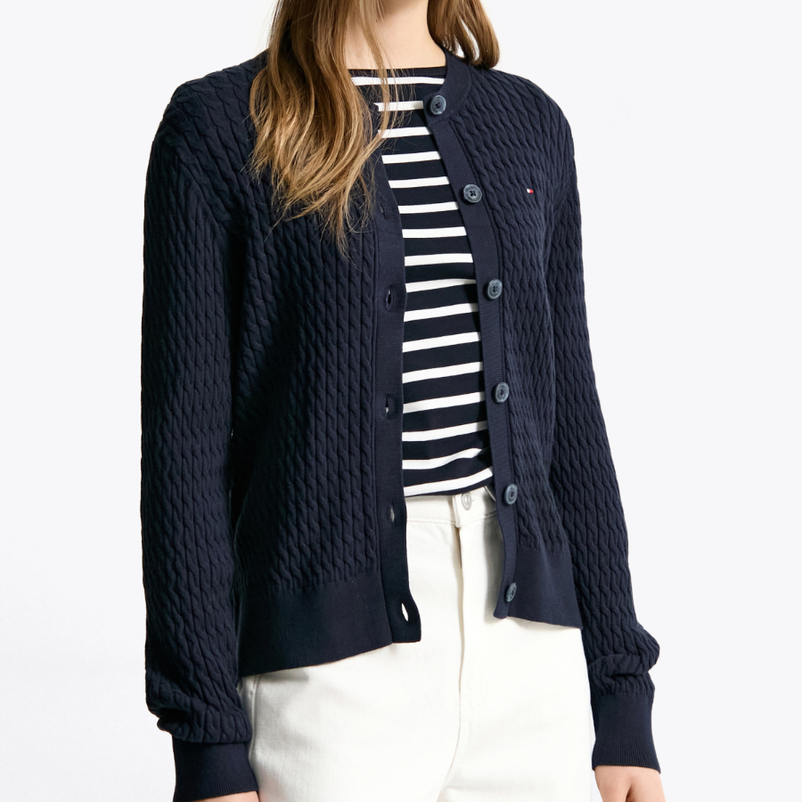 TOMMY HILFIGER [Official Headquarters] Cotton Cable Fine Cardigan
