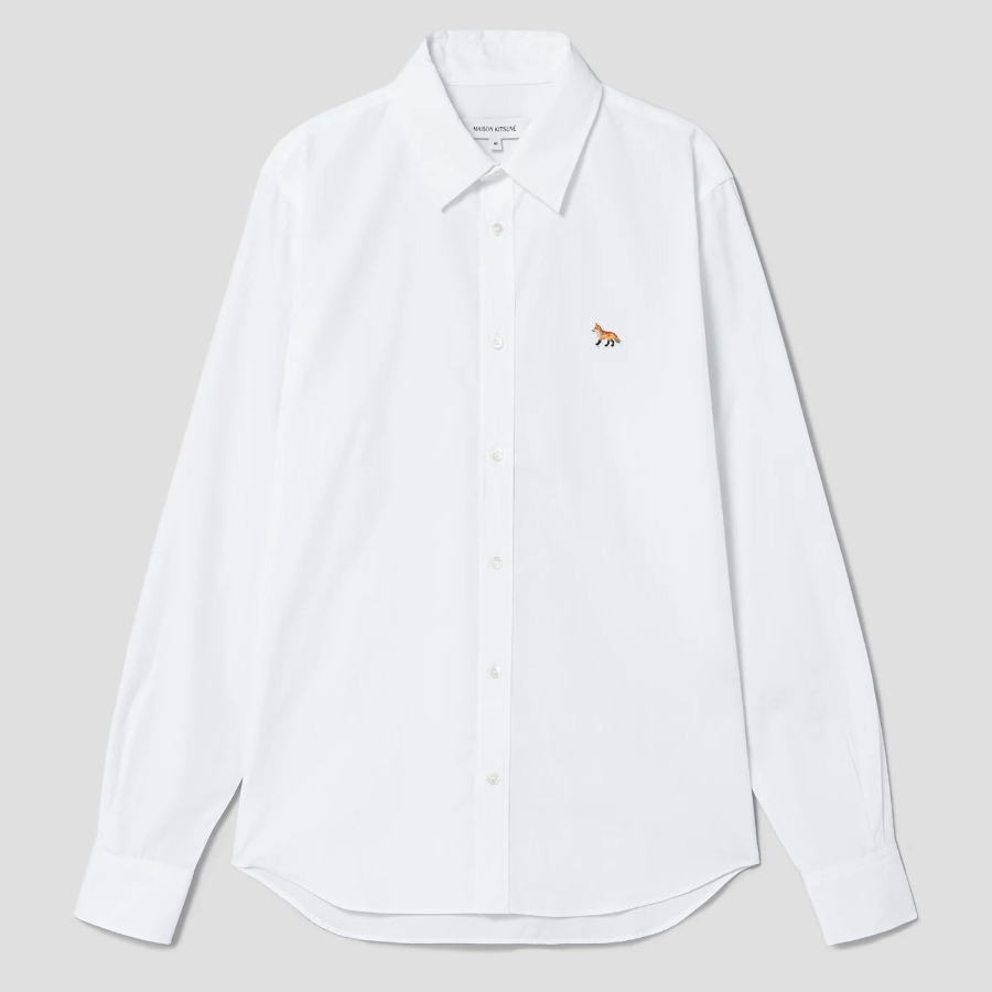 Maison Kitsune Men Classic Shirt With Baby Fox Patch In Cotton Poplin - White