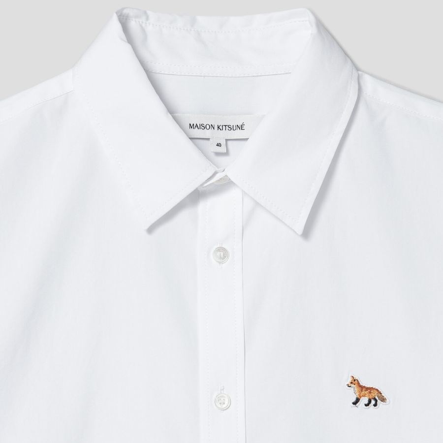Maison Kitsune Men Classic Shirt With Baby Fox Patch In Cotton Poplin - White