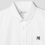 Maison Kitsune Men Button Down Casual Shirt With Grey Fox Head Patch In Oxford - White