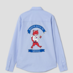 Maison Kitsune Unisex Korean Fox Printed Casual Shirt - Light Blue