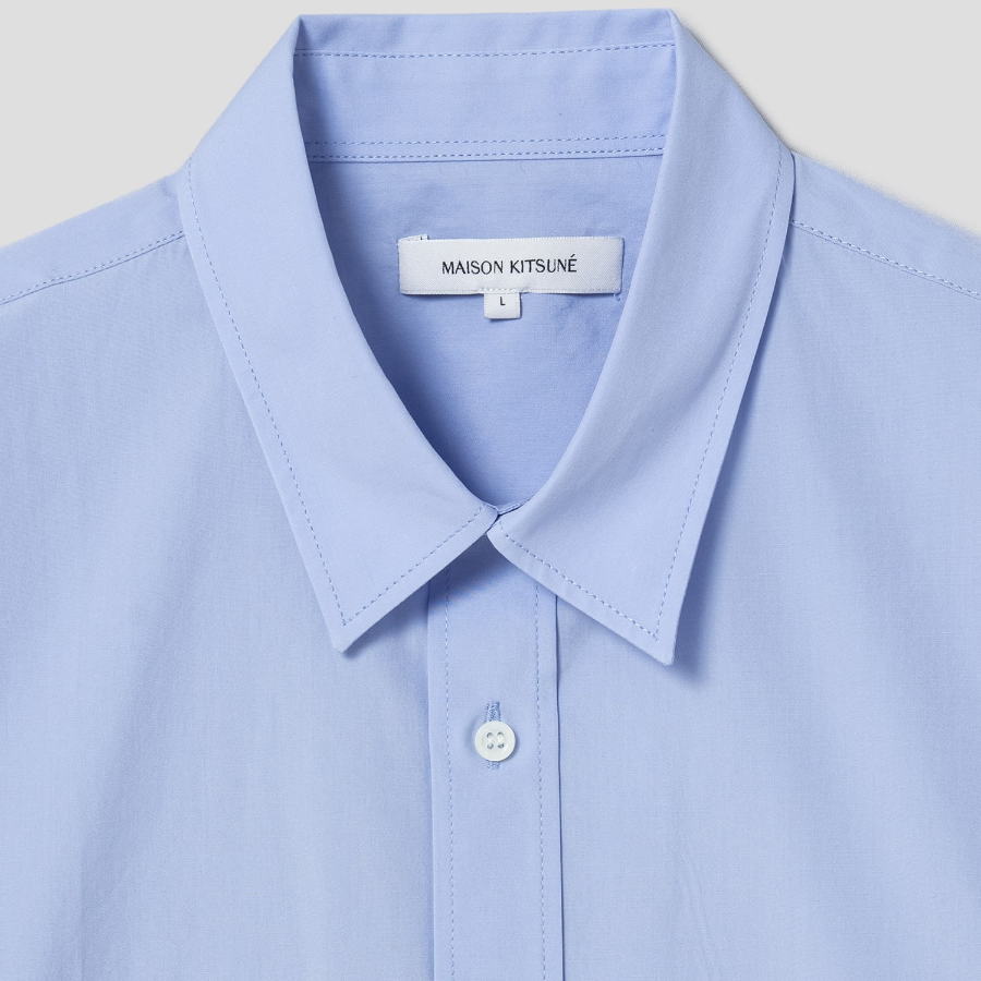 Maison Kitsune Unisex Korean Fox Printed Casual Shirt - Light Blue