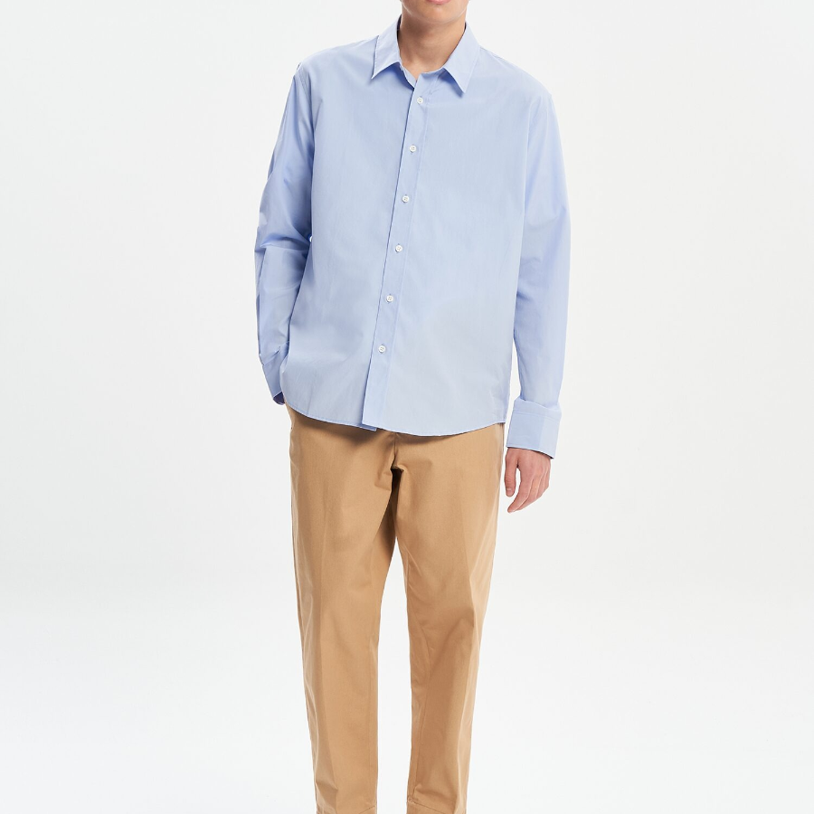 Maison Kitsune Unisex Korean Fox Printed Casual Shirt - Light Blue